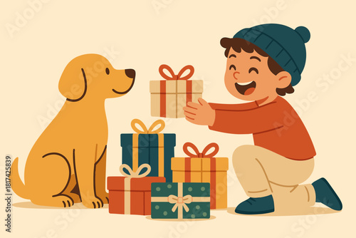 One sitting atmosphere presents joyful beside exchange handing gift wrapped captured illustration