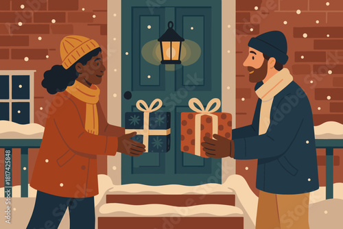 Light vector warmly sense doorstep people illustration gift warm glowing gifts exchange