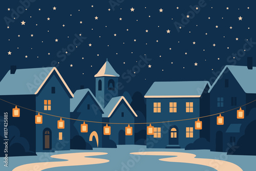 Subtle across spreading hanging starry vector village illustration celebration houses quiet square