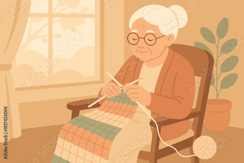 Love tradition pastel blissfully expressing knitting illustration grandmother vector window warmth soft