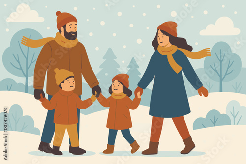 Family breeze unity through vector illustration warm hands portrayed love snowy parents