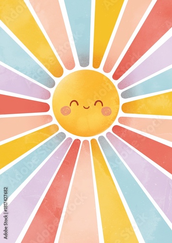 Boho Sun print. Minimalist printable wall art geometric abstract sunset print bohemian art work, Nursery wall art. Watercolor whimsical sun illustration. You are my sunshine