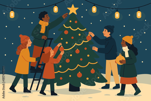 Illustration balanced vector ground festive decoration under expressed joy light shining tree