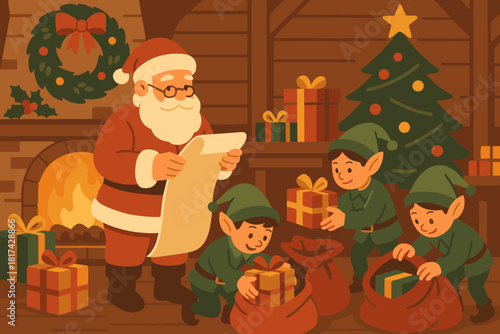 Sacks joyful joy his vector reflecting beside into santa light illustration s