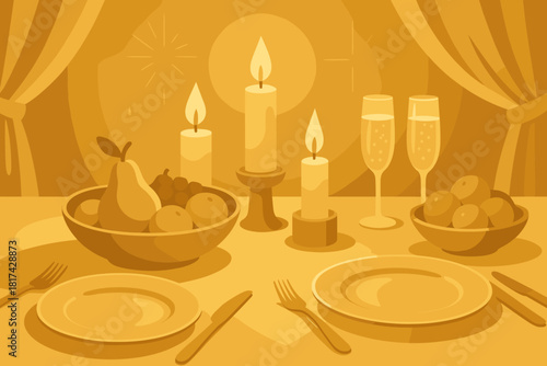 Reflecting golden balanced hues sparkling fruits new vector calm candles illustration festive