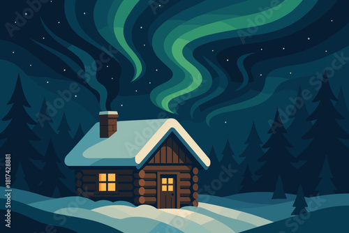 Blue waves home surrounding quiet vector illustration night aurora snow snowy scene