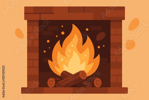Emphasizing logs minimal illustration shapes cozy geometric vector winter glowing fireplace