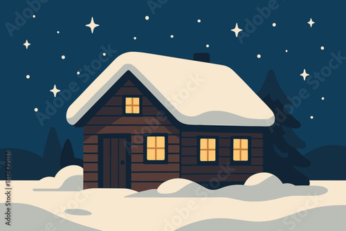 Vector exterior cabin warmth roof snow winter serenity illustration quiet windows