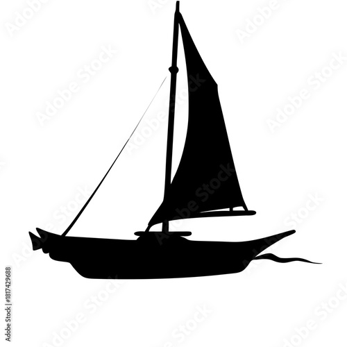 Minimalist sailboat silhouette on transparency background conveying calm nautical mood