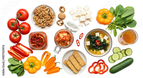 Healthy korean and asian inspired food ingredients isolated on transparent background