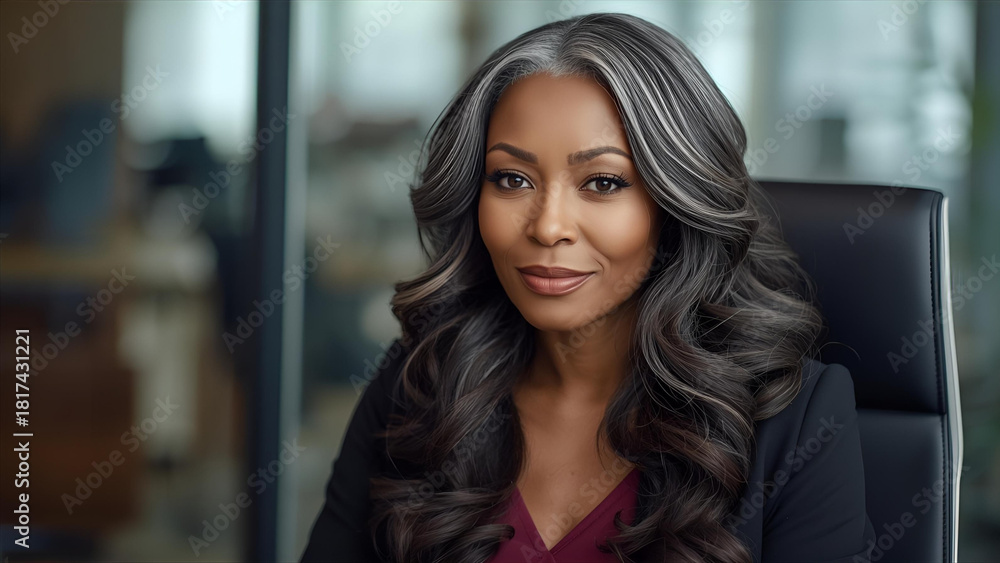 Obraz premium Powerful Senior Executive Woman Smiling Confidently in Office