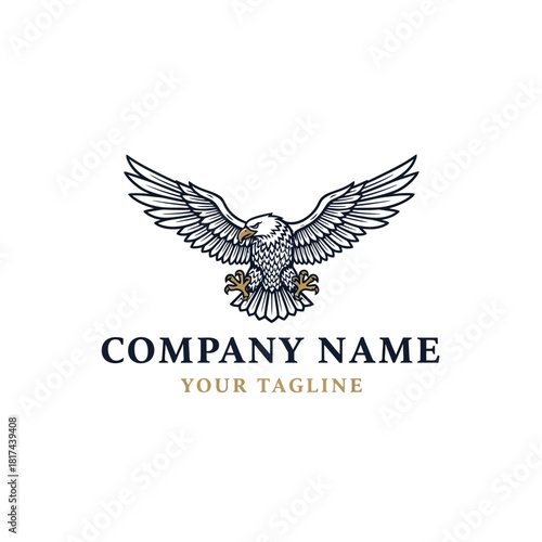 Majestic bald eagle with wings spread wide logo design.