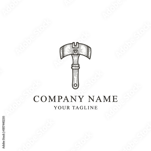Vintage hand drawn double headed axe logo design illustration.