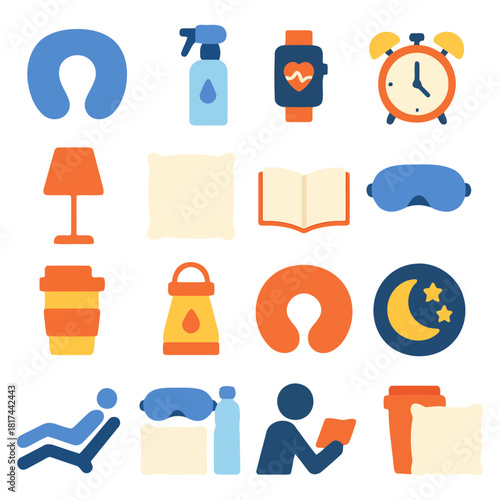 Restful Essentials: An eye-level shot captures a curated collection of sleep and travel essentials, each item representing aspects of comfort and relaxation, creating an atmosphere of tranquility.