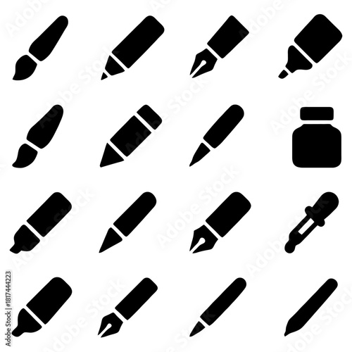 Artistic Toolkit: A graphic composition showcases an assortment of essential artistic tools, highlighting the creative instruments that bring artistic visions to life.