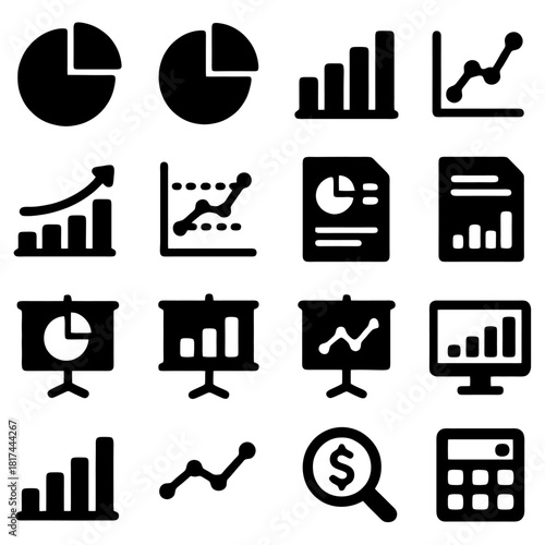 Iconic Data Representation: A collection of meticulously crafted icons portraying diverse data analysis concepts, symbolizing growth and insightful insights.