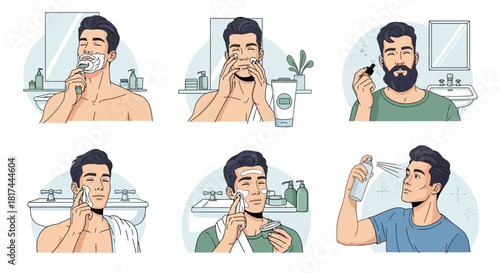 Men's Skincare Routine Illustrated Steps for Grooming and Facial Care
