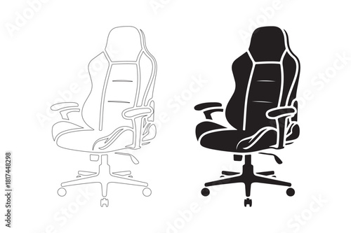 Gaming chair silhouette and line drawing comparison