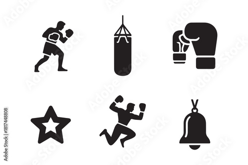 Boxing and martial arts icons silhouette collection