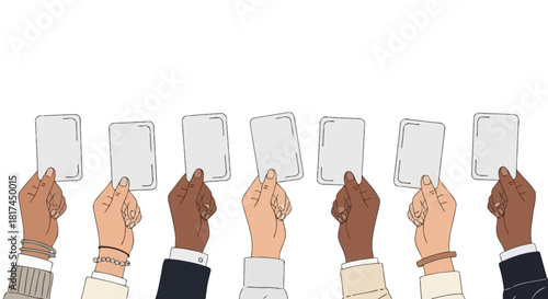 Diverse Hands Holding Blank Cards Concept of Choices, Opinions, and Voting Illustrated