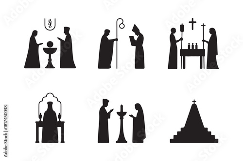 Silhouettes of religious ceremonies and symbols