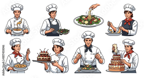 Chef's Culinary Delights A Collection of Cooking and Food Preparation Illustrations