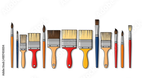 Diverse Set of Artist Paintbrushes for Creative Projects and Artistic Endeavors on White Background