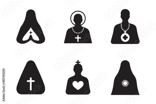 Religious symbols and figures icons set