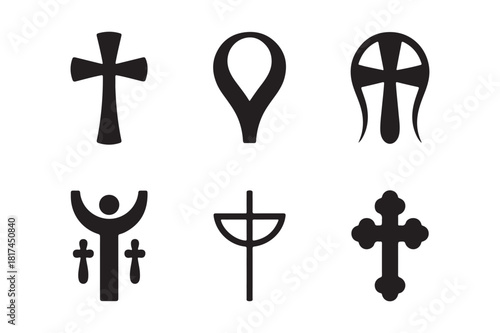 Collection of diverse religious cross symbols and icons