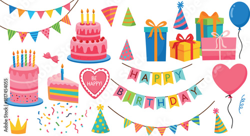 Celebrate with Festive Birthday Party Decorations Cake, Gifts, and Banners