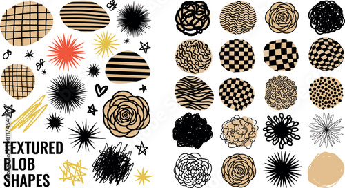 Textured blob shapes graphic design elements and illustrations collection, modern geometric doodle art