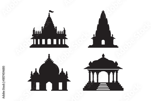 Silhouettes of diverse indian temple architectural styles
