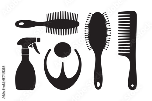 Collection of black silhouettes of hair styling tools