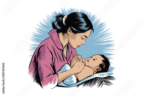 Mother lovingly feeding her baby with care and affection