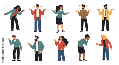 Collection of Diverse People Expressing Frustration and Disappointment Through Body Language and Facial Expressions