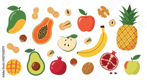 A vibrant collection of fresh fruits and nuts, offering a delightful array of healthy and natural food options