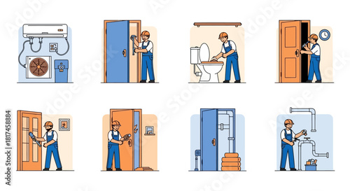 Diverse Handyman Services HVAC, Door Repair, Plumbing, Electrical and Home Maintenance Illustrations