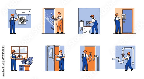 Home Repair Service Set Handyman Icons for Maintenance and Renovation