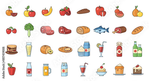Diverse Collection of Colorful Food Illustrations for Creative Projects