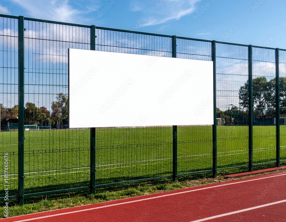 Fototapeta premium Blank Billboard on Sports Field Fence - Advertising Mockup