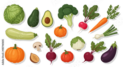 A vibrant and diverse collection of fresh, nutritious, and organically grown garden vegetables, perfectly illustrated for healthy eating, culinary designs, and diet-focused content