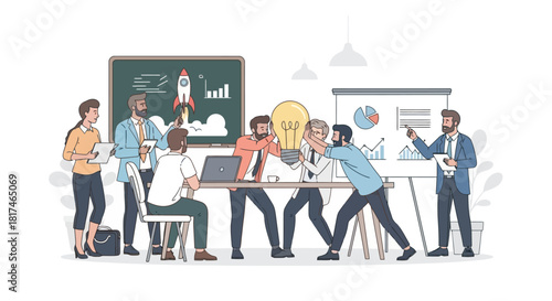 Team Collaboration Ideas and Innovation Spark at Brainstorming Meeting