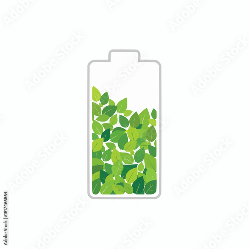 Battery icon filled with green leaves representing eco friendly energy