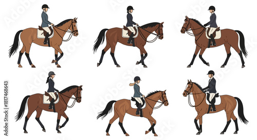 Equestrian Figures Horseback Riding Silhouettes in Flat Style