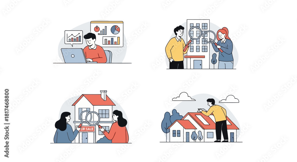 Fototapeta premium Real Estate Business Professionals Analyzing Property Data and Inspecting Buildings for Clients