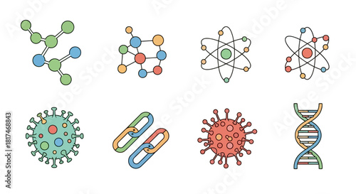 Scientific Concepts Molecule, Atom, Virus, DNA Illustrations