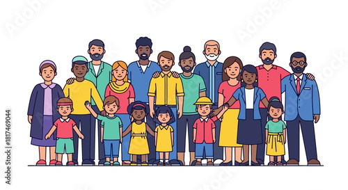 Diverse Group of People Standing Together, Representing Unity and Community. Celebrating Diversity