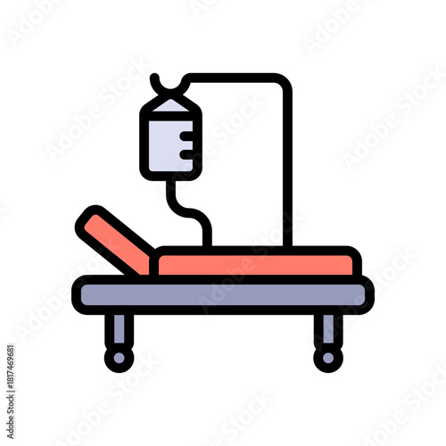 Chemotherapy color icon. Intravenous therapy medical sign. Vector illustration of an IV drip bag with a tube and stand, for healthcare apps, medical websites, and hospital-related visuals.
