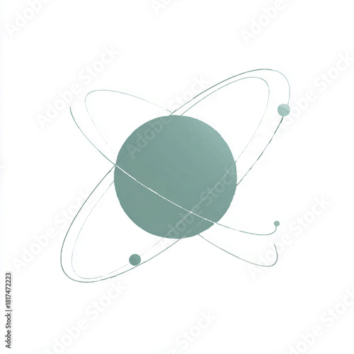 Stylized atom model with orbiting electrons in blue

