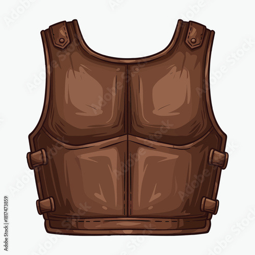 Brown leather bulletproof vest with buckles on a white background